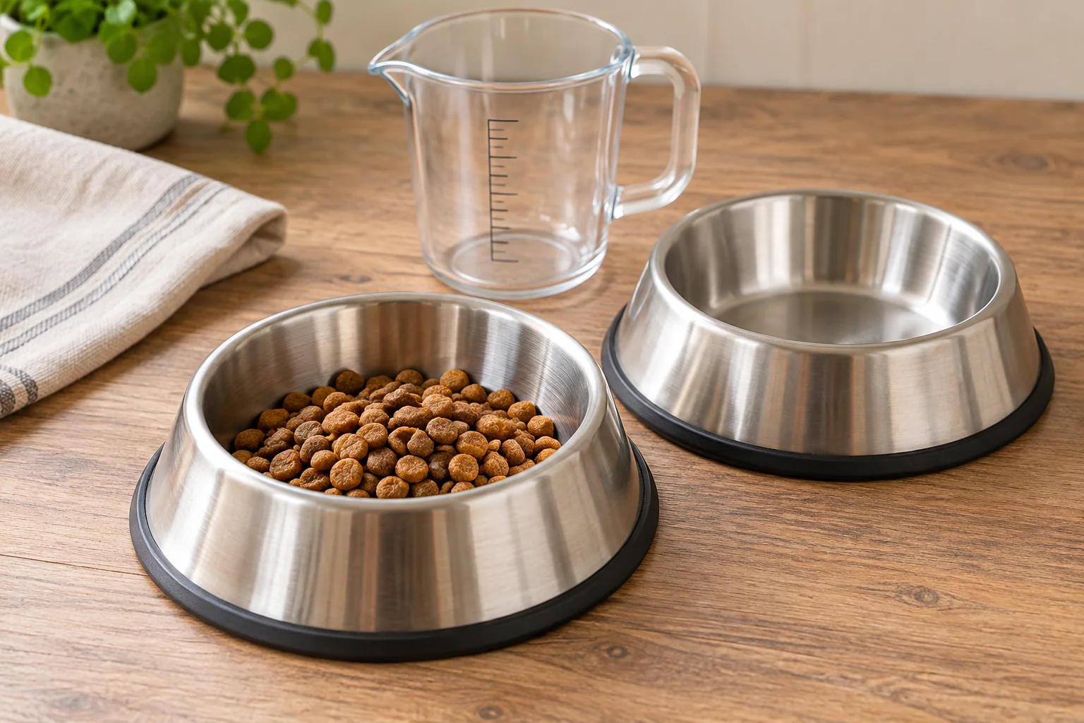 Dog bowl capacity check for deciding what size dog bowl fits a measured portion