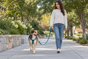 Dog leash length comparison on a quiet walking route