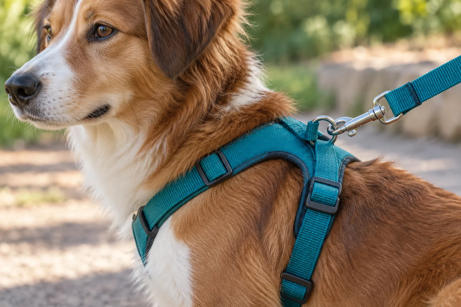 Checking the leash clip and the actual harness attachment