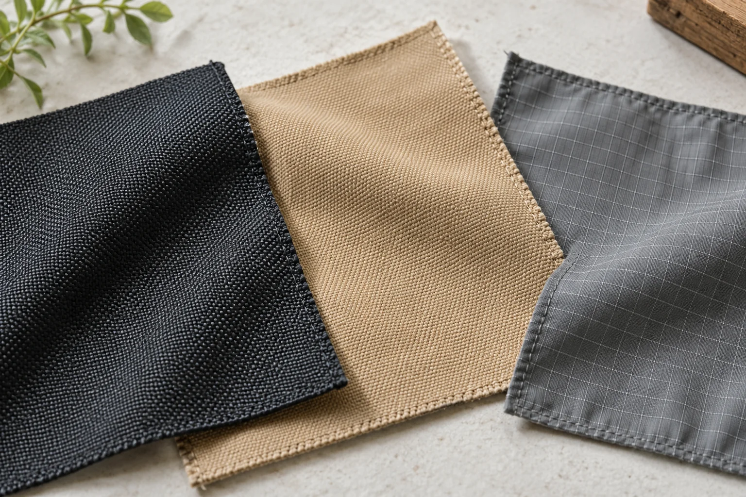 Woven nylon-style, canvas and ripstop dog-bed fabric samples