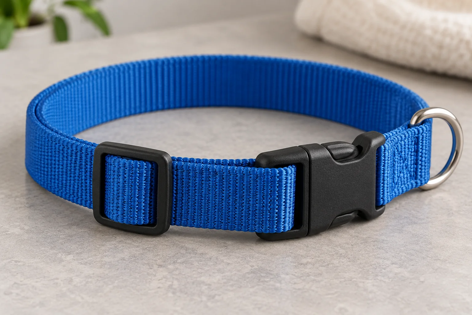 Adjustable collar strap, slider and buckle for comparison with the product size guide