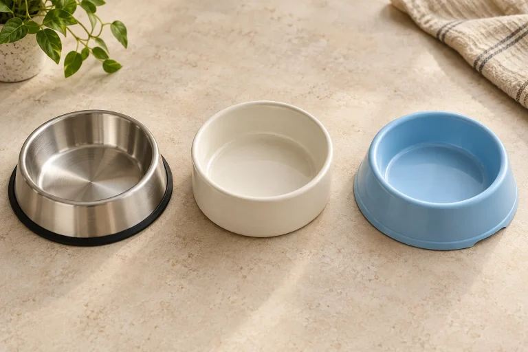Steel, ceramic and plastic bowls compared for the best dog bowl material