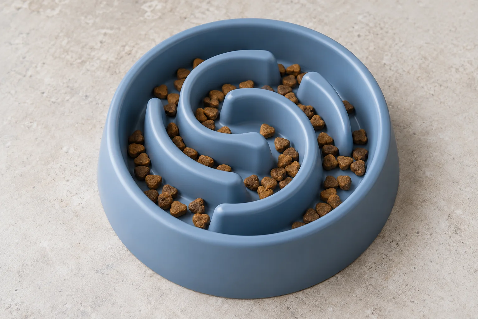 A meal spread below slow feeder ridges to compare usable capacity