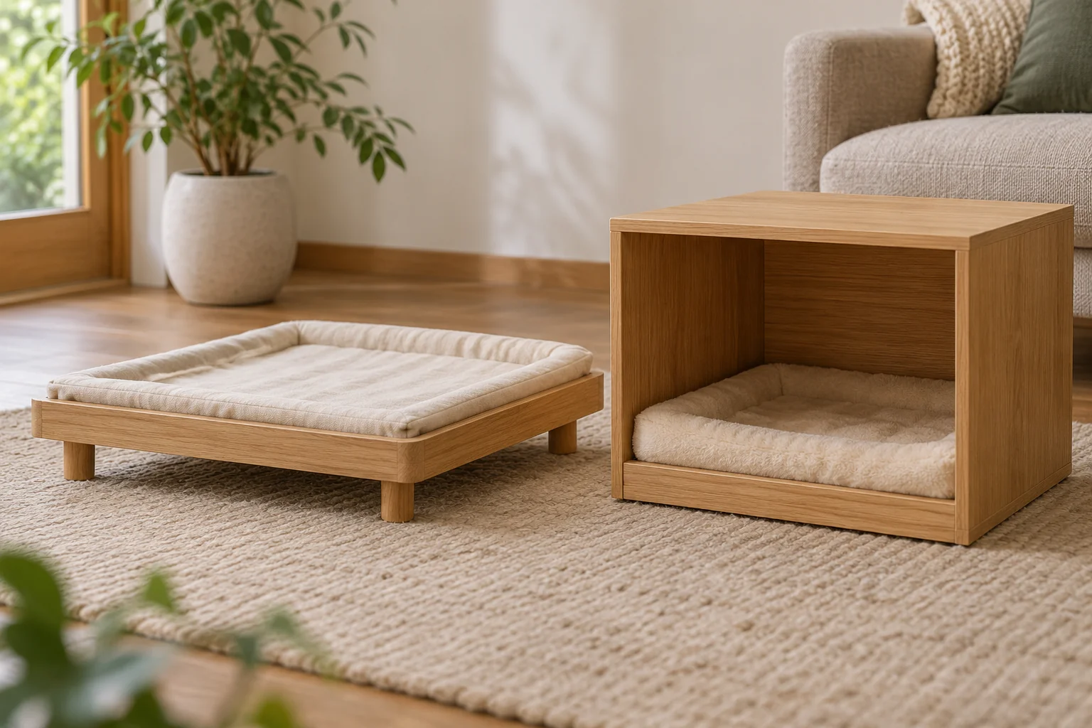 Open padded platform compared with the usable interior of an enclosed cat cubby