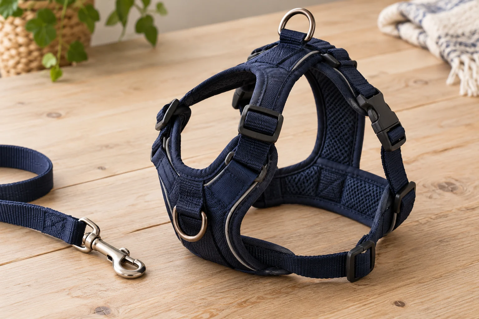 Front and back attachment rings on a generic dog harness