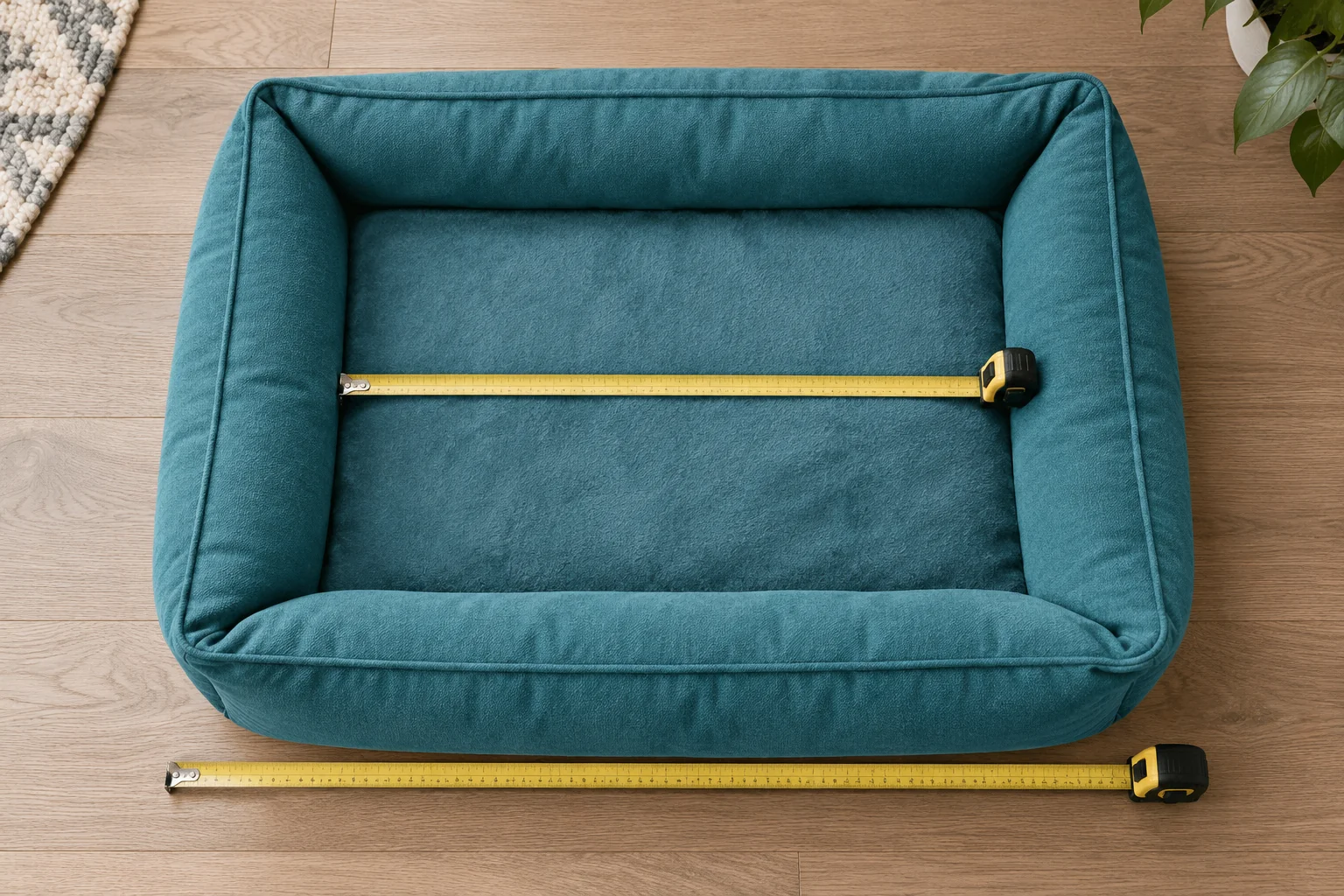 Inner sleeping area and outer footprint of a bolster dog bed